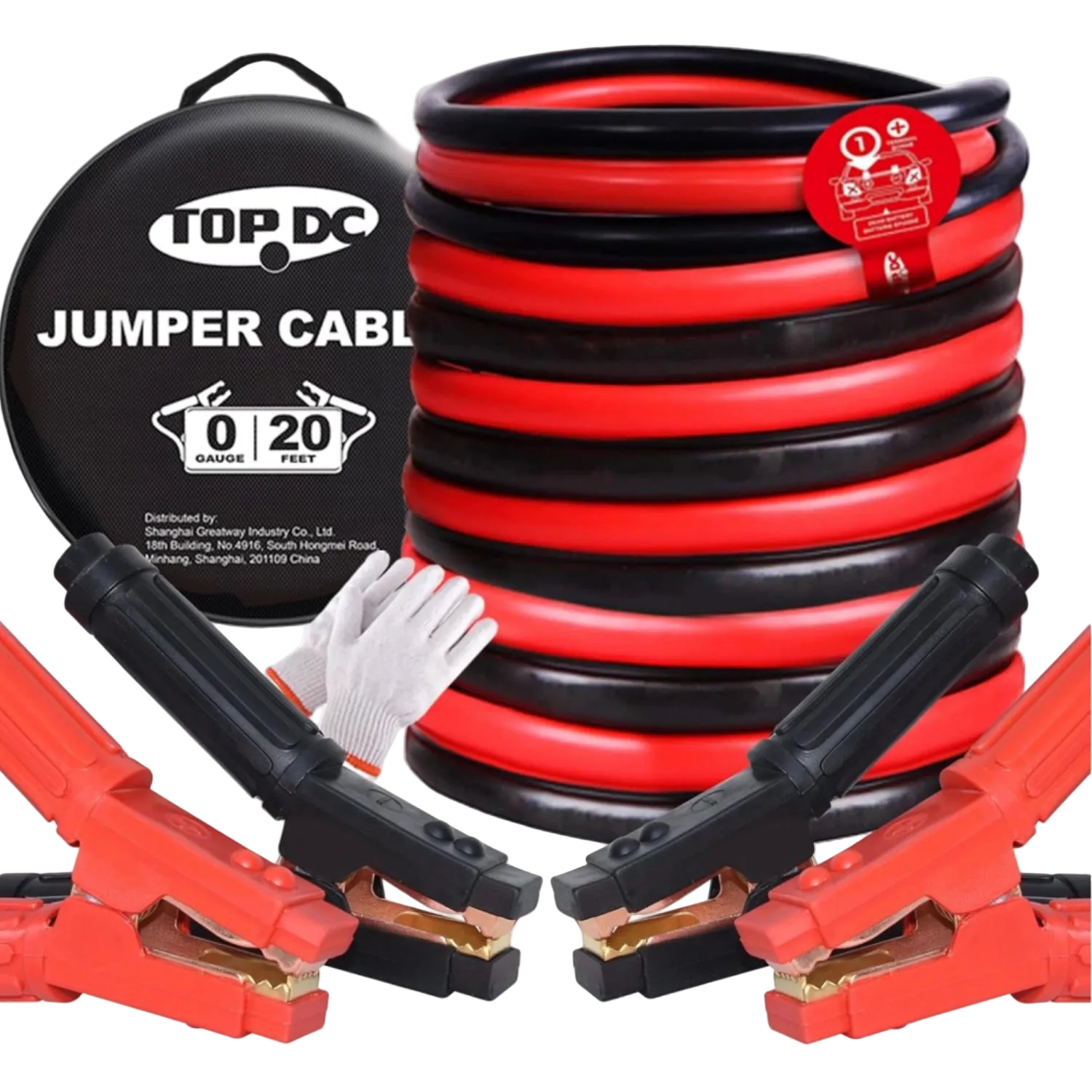 TOPDC Heavy Duty Jumper Cables 0 Gauge 20 Feet 1000Amp Booster Cables for Car Battery
