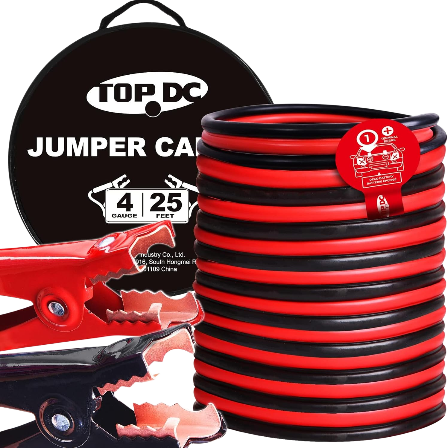 TOPDC 4 Gauge 25 Feet Jumper Cables for Car, SUV and Trucks Battery with Carry Bag