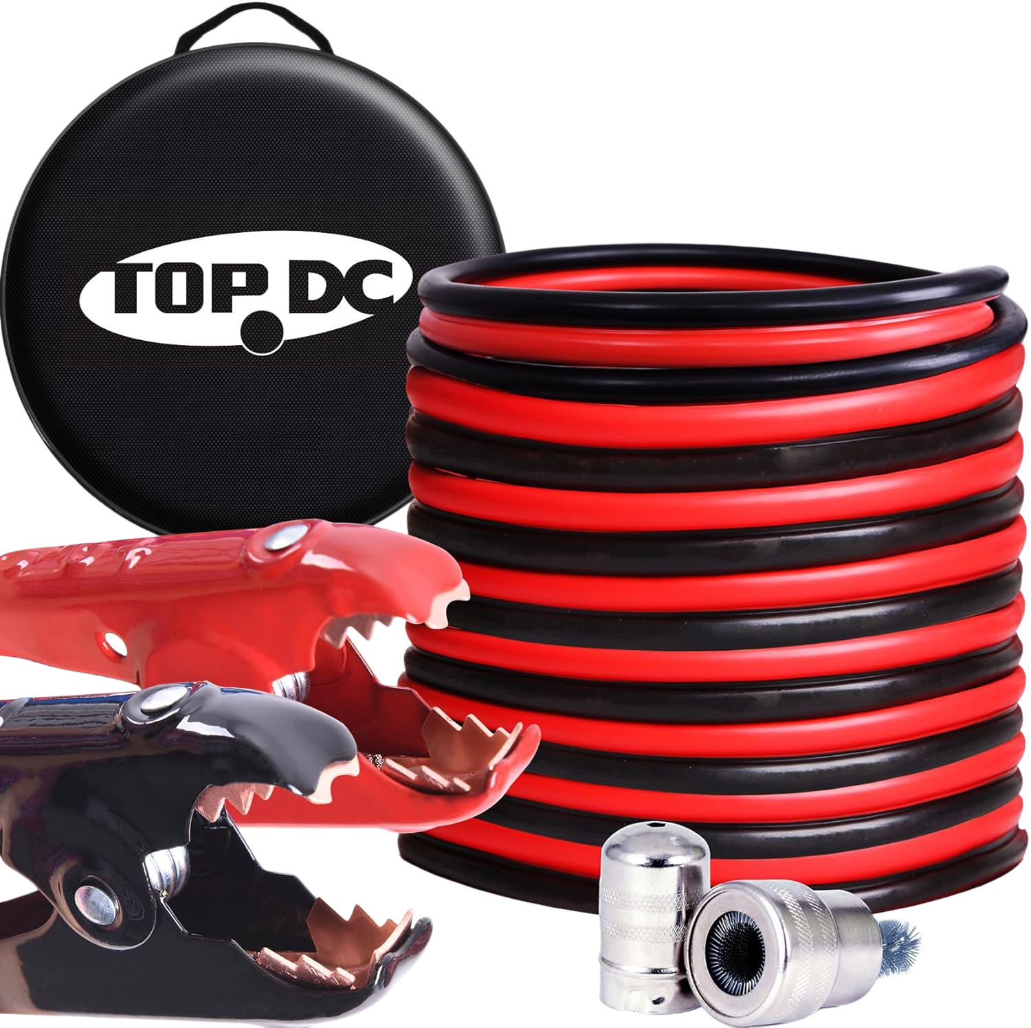 TOPDC 2 Gauge 20ft Jumper Cables for Car, Truck & SUV Batteries, Includes Carry Bag