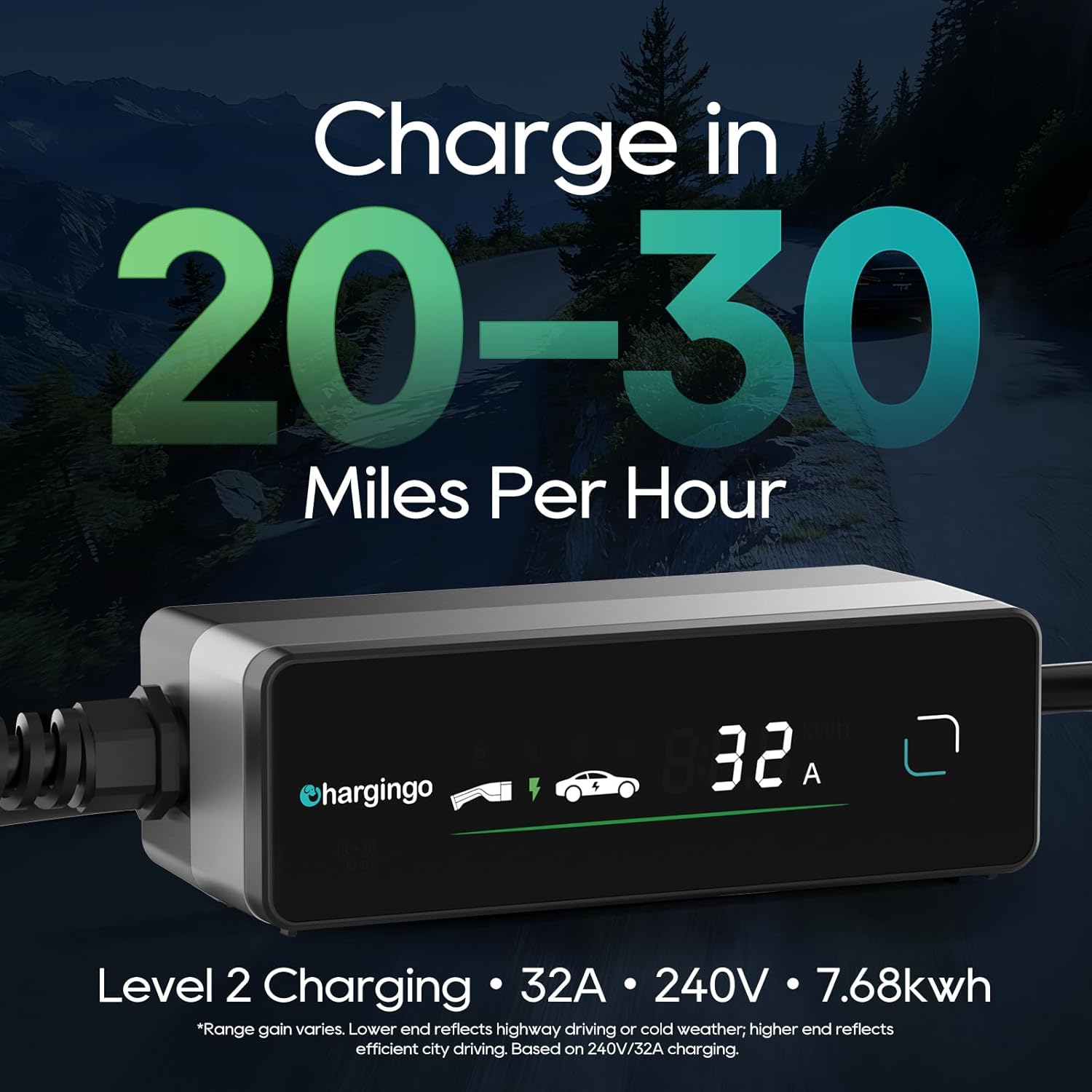 Portable Level 2 Tesla EV Charger 32A NEMA 14-50, 25ft NACS Adjustable