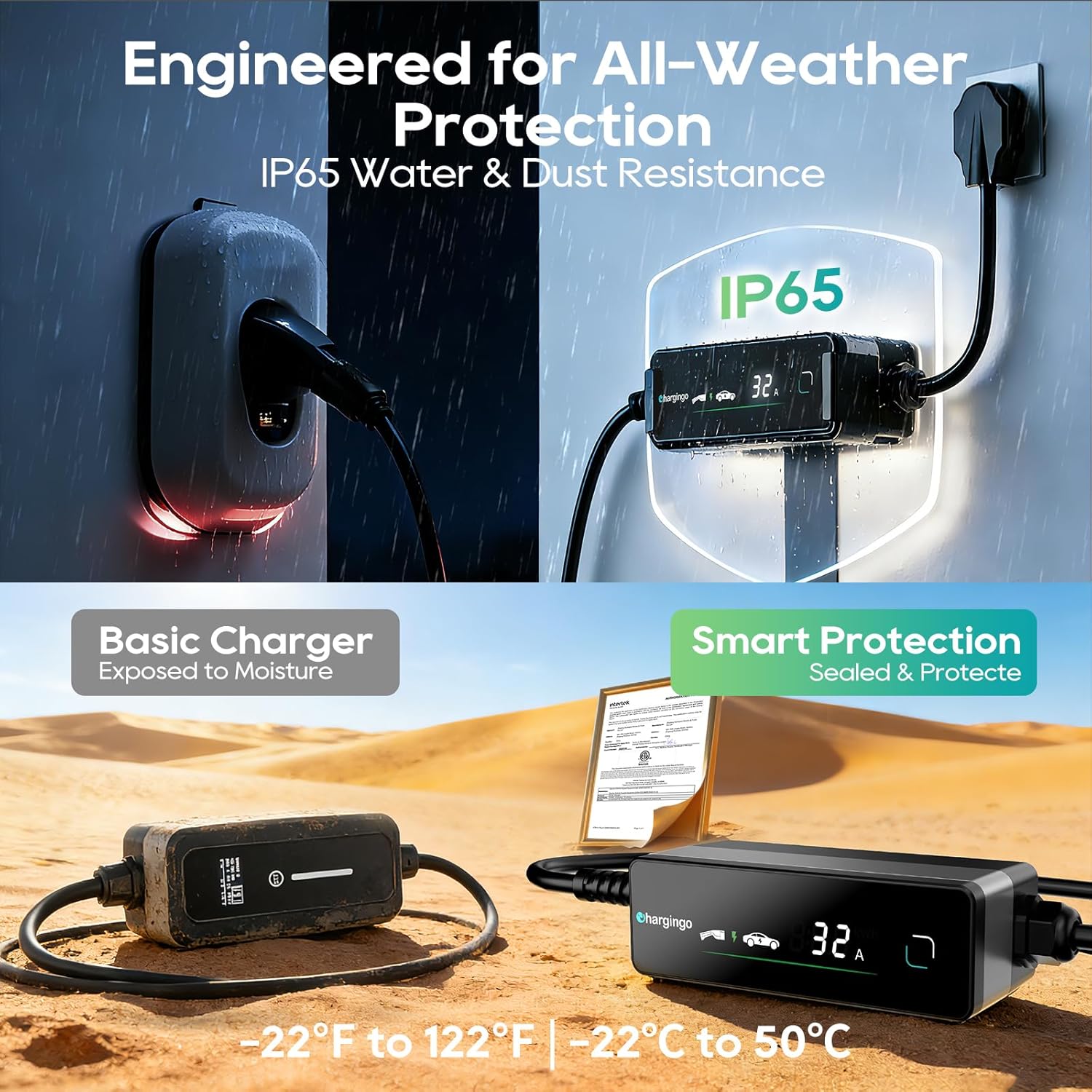 Portable Level 2 Tesla EV Charger 32A NEMA 14-50, 25ft NACS Adjustable