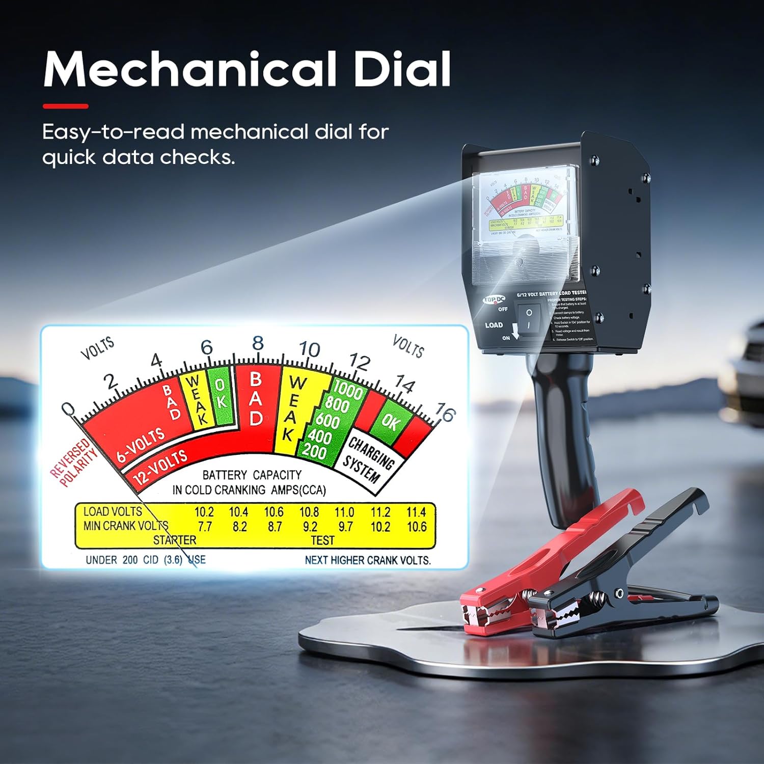 TOPDC Car Battery Tester, 6V/12V, Battery Load Tester 100-1000 CCA 100 AMP