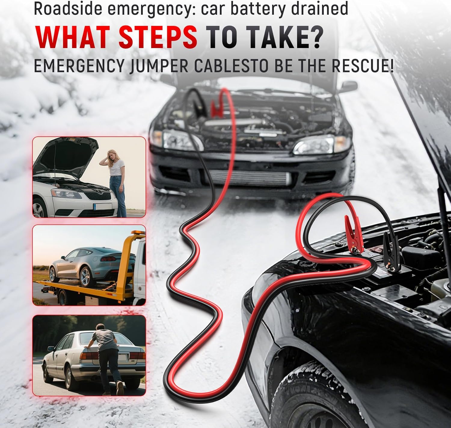 TOPDC 2 Gauge 16 Feet Jumper Cables for Car, SUV and Trucks Battery with Carry Bag