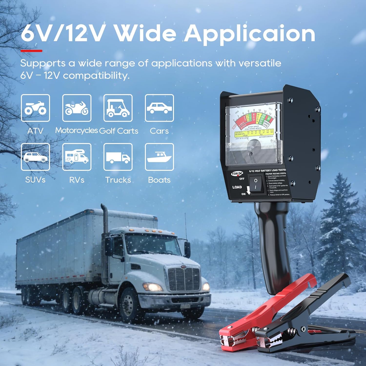 TOPDC Car Battery Tester, 6V/12V, Battery Load Tester 100-1000 CCA 100 AMP