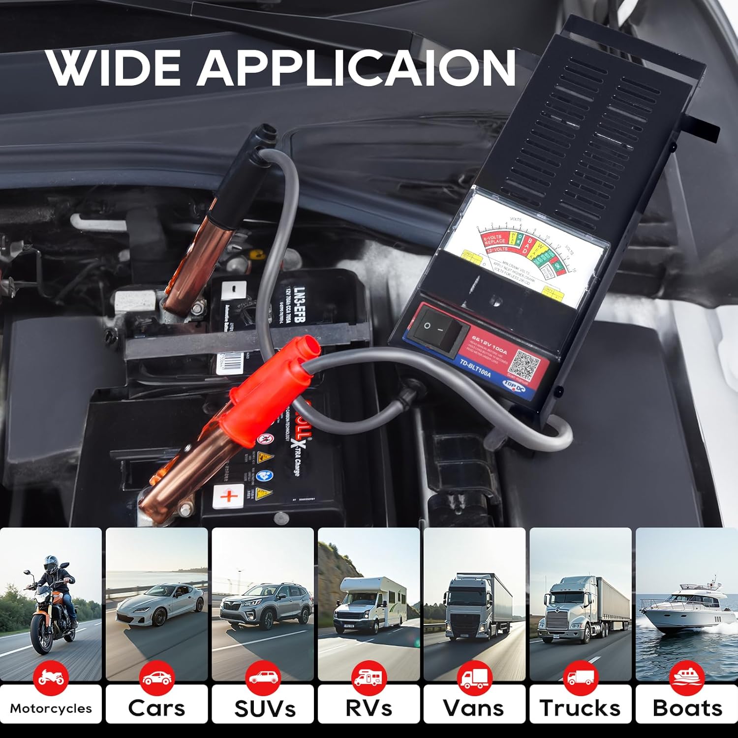 TOPDC Car Battery Tester, 6V/12V, Battery Load Tester 100-1000 CCA