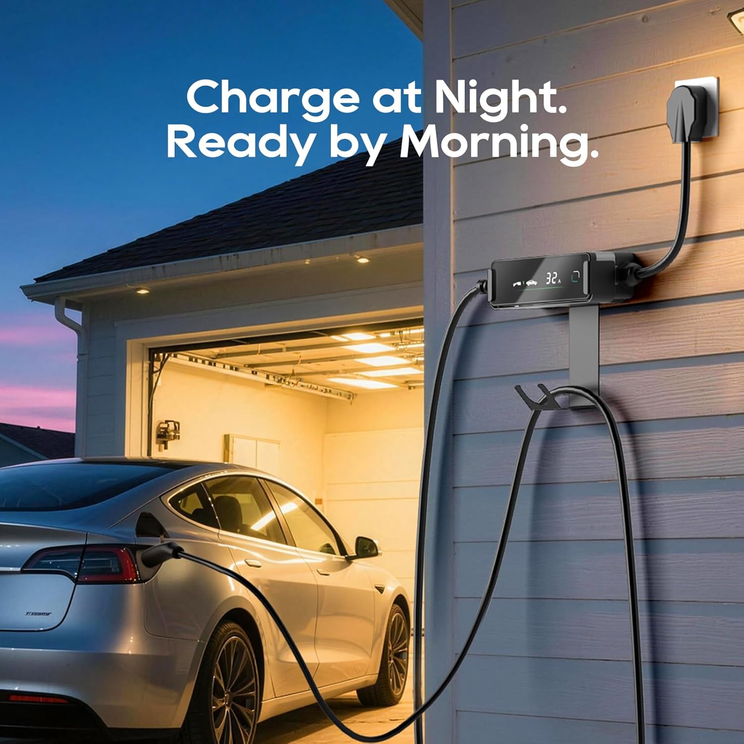 Portable Level 2 Tesla EV Charger 32A NEMA 14-50, 25ft NACS Adjustable