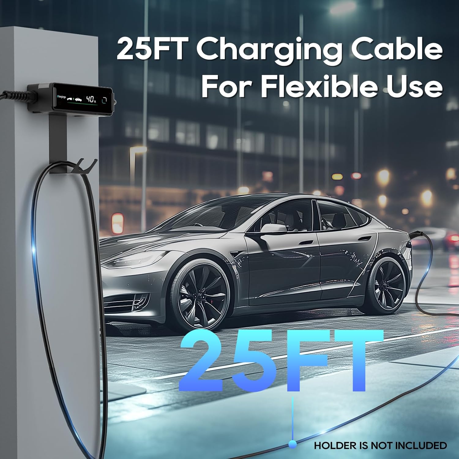 Portable Level 2 Tesla EV Charger 40A NEMA 14-50, 25ft NACS Adjustable