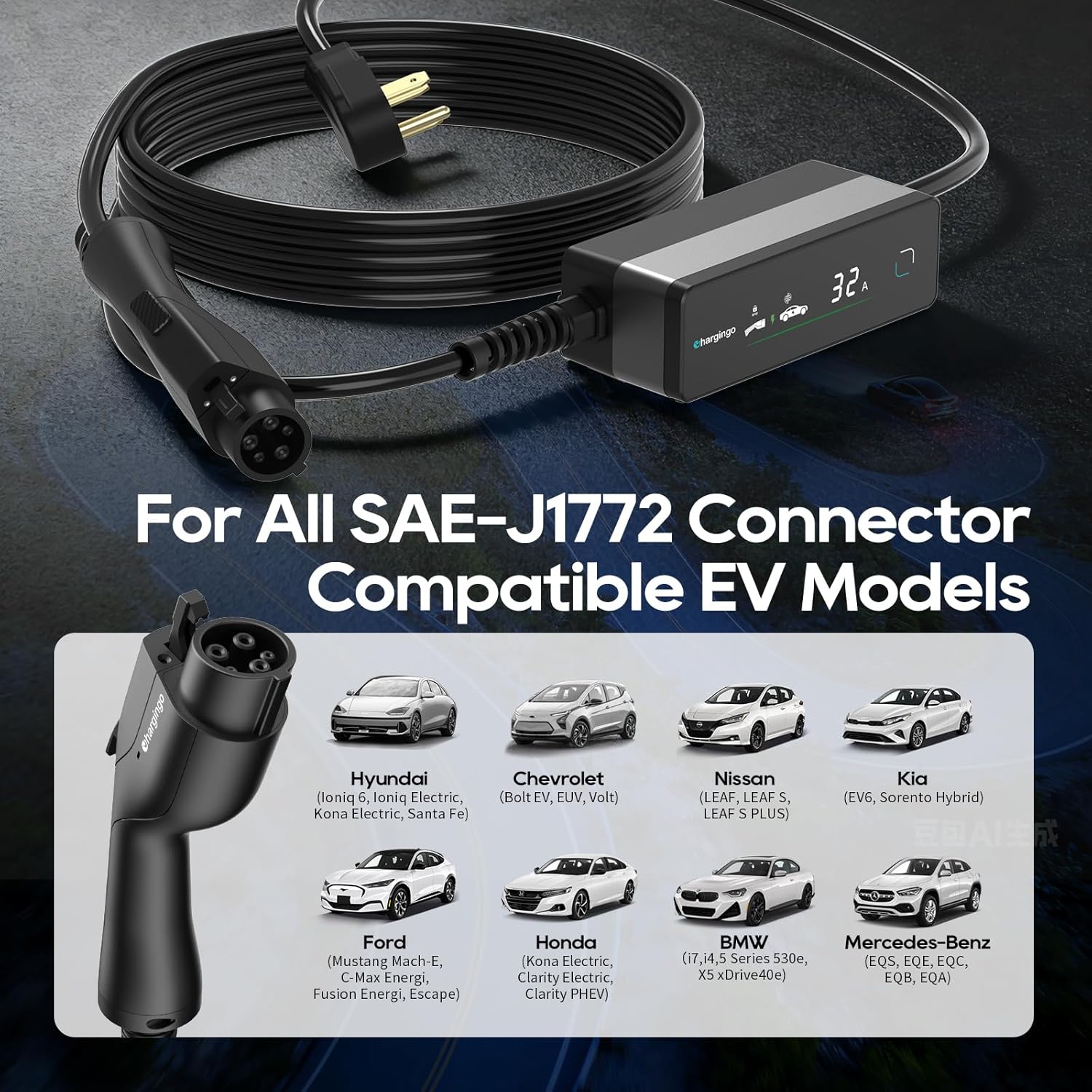 Tesla Portable Level 2 EV Charger 32A NEMA 14-50, 25ft SAE J1772 Adjustable