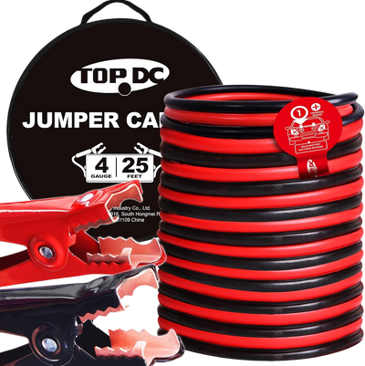 TOPDC 4 Gauge 25 Feet Jumper Cables for Car, SUV and Trucks Battery with Carry Bag