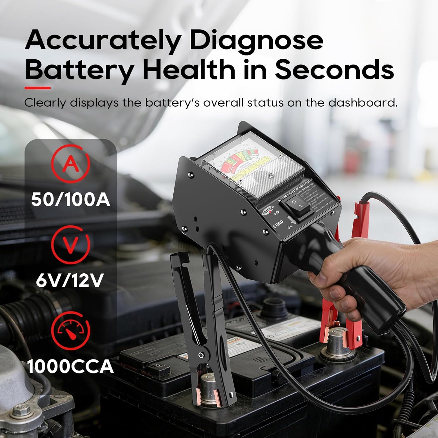 TOPDC Car Battery Tester, 6V/12V, Battery Load Tester 100-1000 CCA 100 AMP