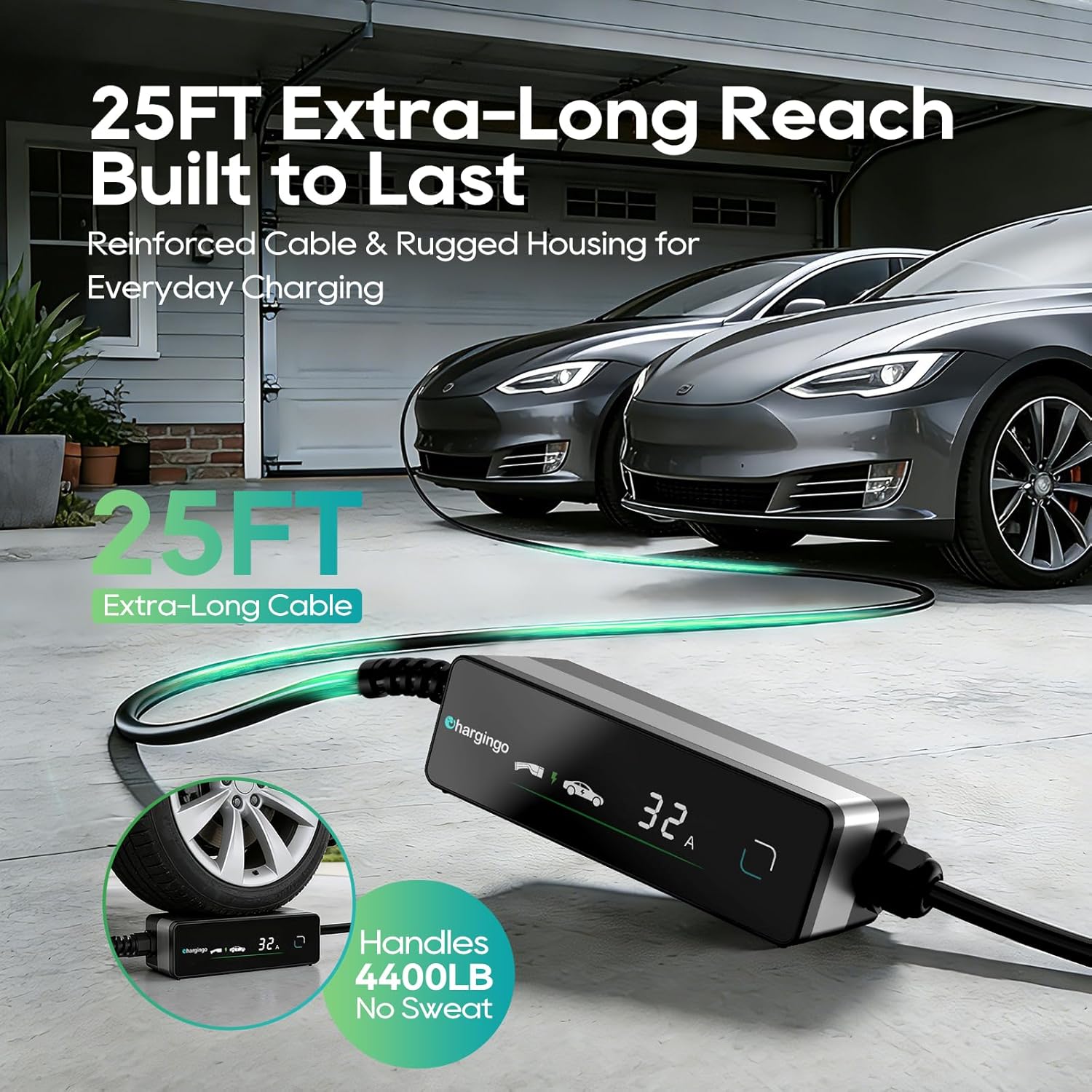 Tesla Portable Level 2 EV Charger 32A NEMA 14-50, 25ft SAE J1772 Adjustable