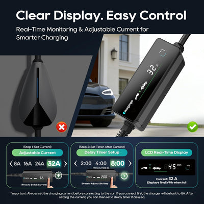 Tesla Portable Level 2 EV Charger 32A NEMA 14-50, 25ft SAE J1772 Adjustable