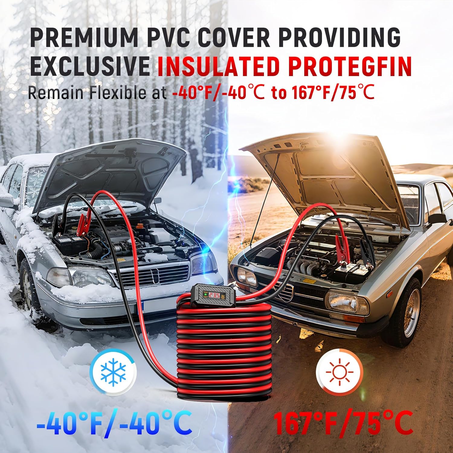 TOPDC 2 Gauge 20 Feet Jumper Cables with Reverse Polarity Protection with Carry Bag