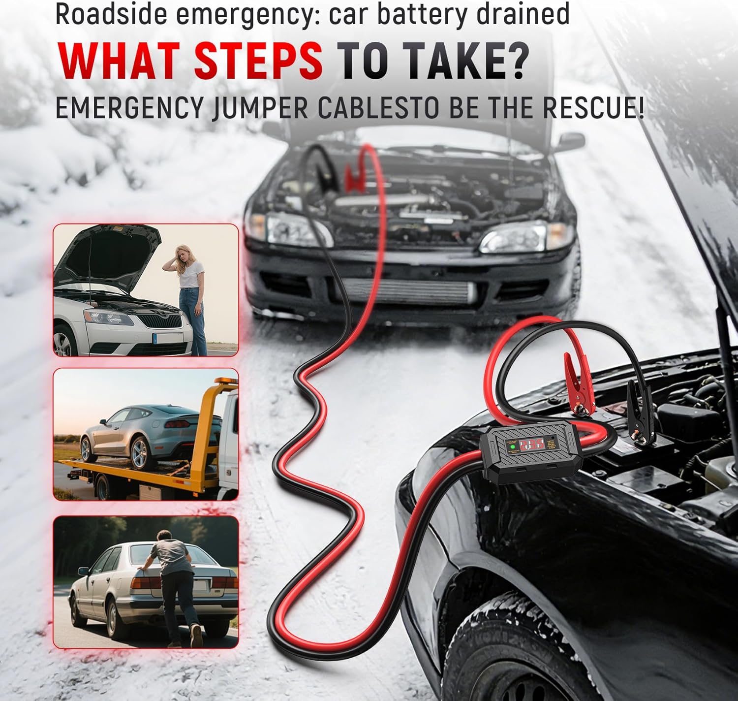 TOPDC 2 Gauge 20 Feet Jumper Cables with Reverse Polarity Protection with Carry Bag