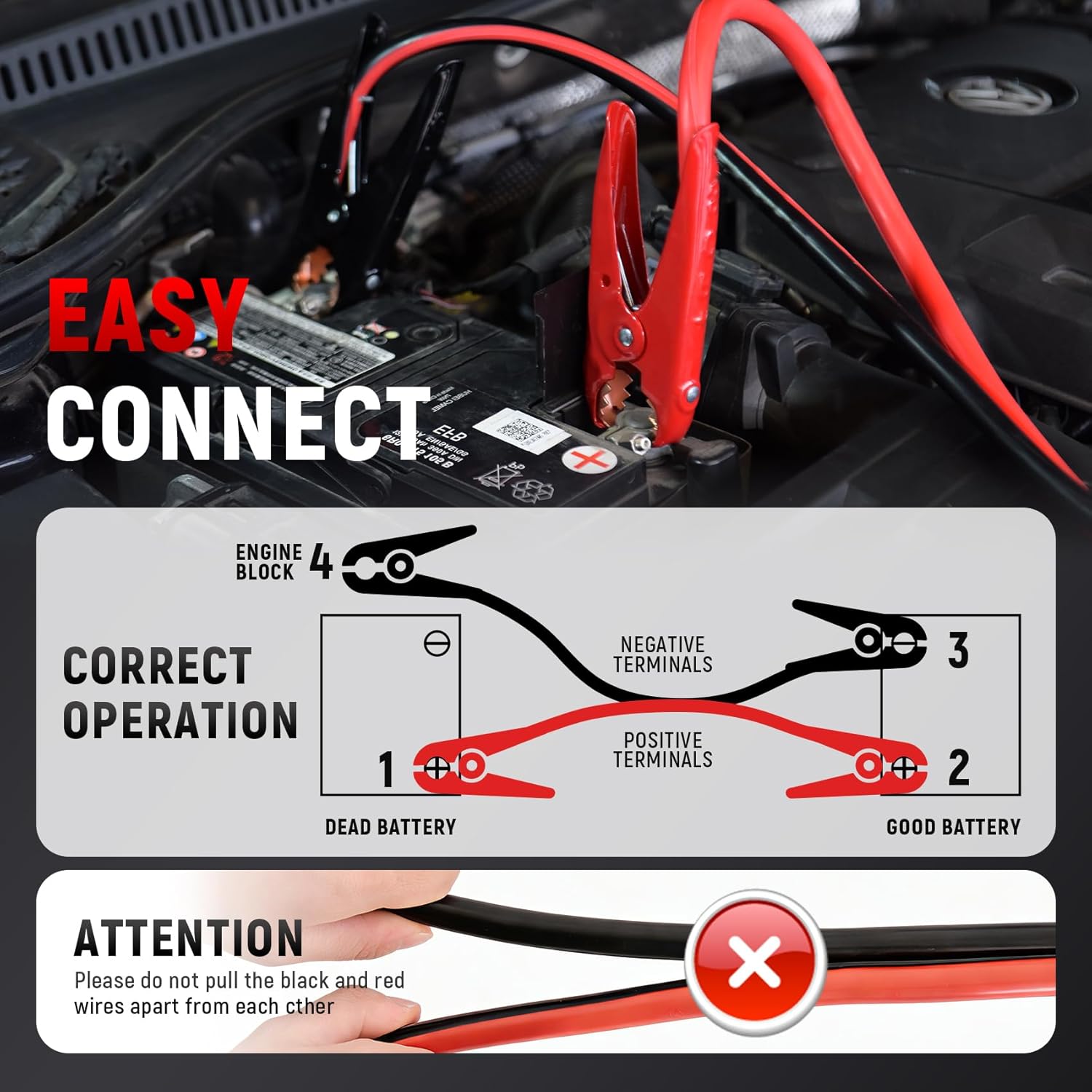 TOPDC 2 Gauge 16 Feet Jumper Cables for Car, SUV and Trucks Battery with Carry Bag