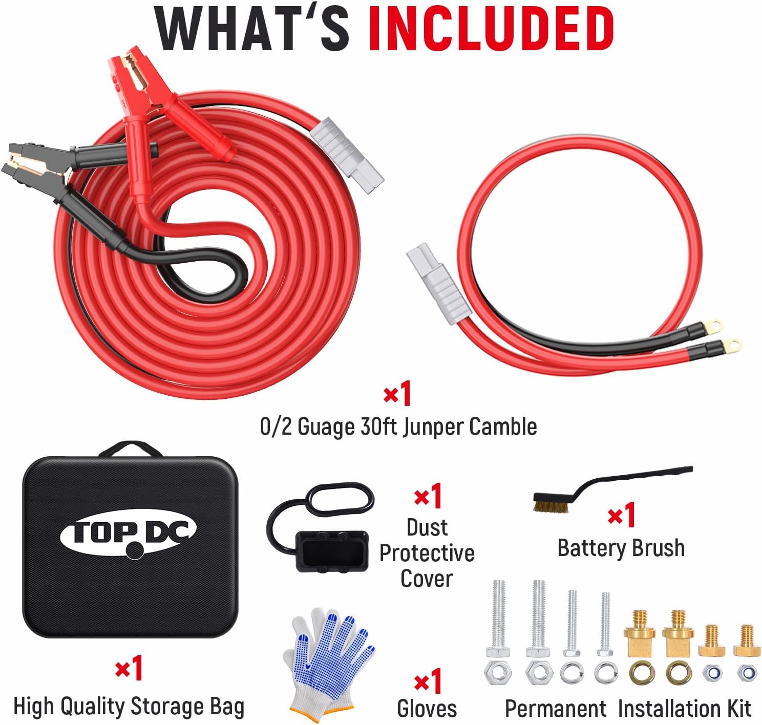 TOPDC 0 Gauge 30 Feet Jumper Cables with Quick Connect Plug for Car SUV and Trucks Battery
