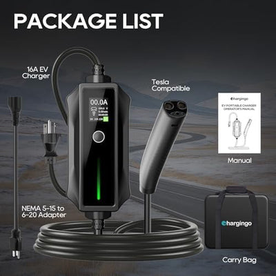Tesla Portable EV Charger Level 1/2, 16A NEMA 6-20 & 5-15, 25ft NACS